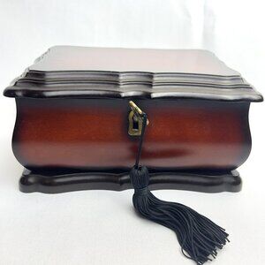 Bombay Co Vintage Wood Jewelry Box Velvet Lined Brass Key Lock Not Working